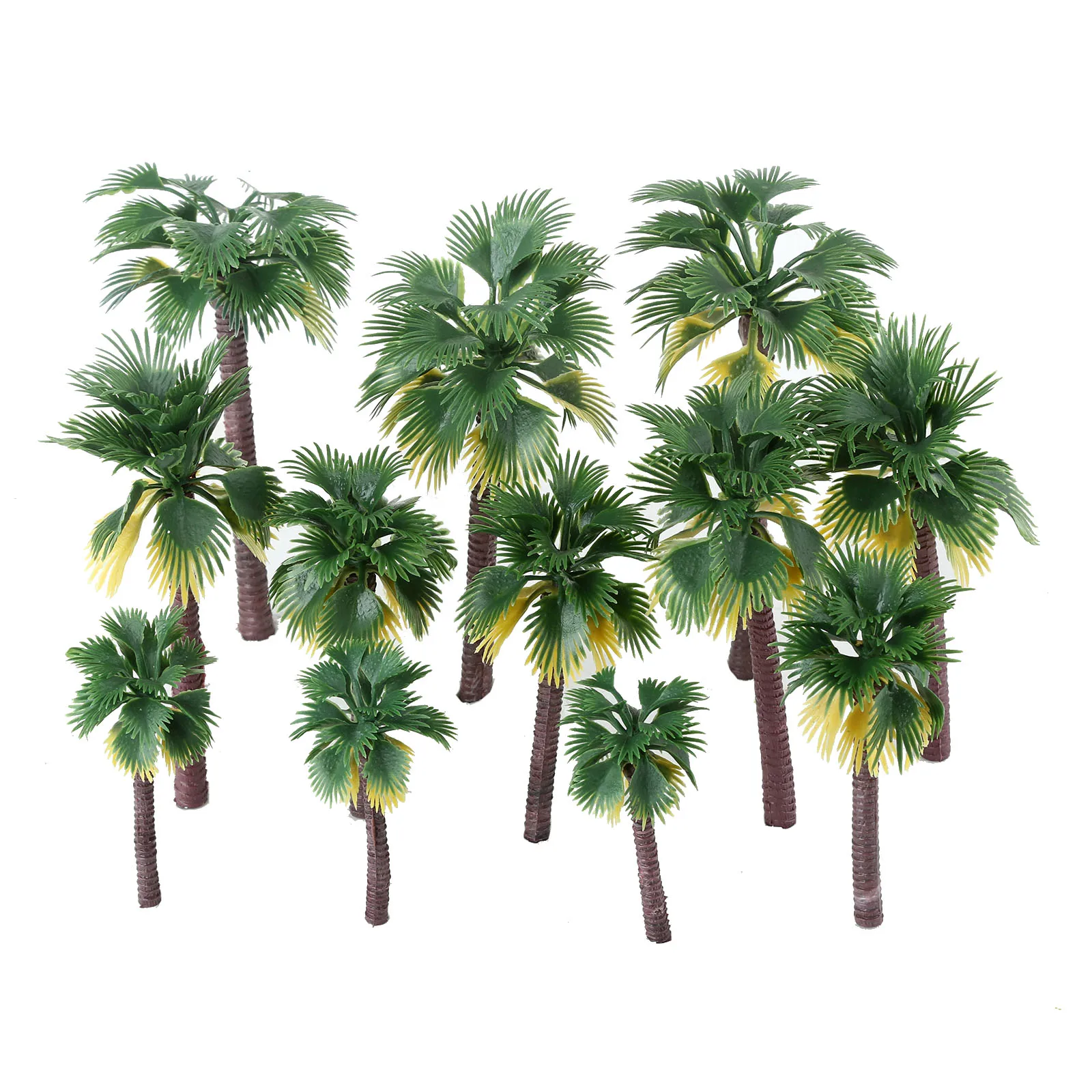 12pcs Plastic Layout Model Train Palm Trees Rain  Forest Scale 1:65-1:150 Aritificial Plants Building Landscape 16/13/10/8cm