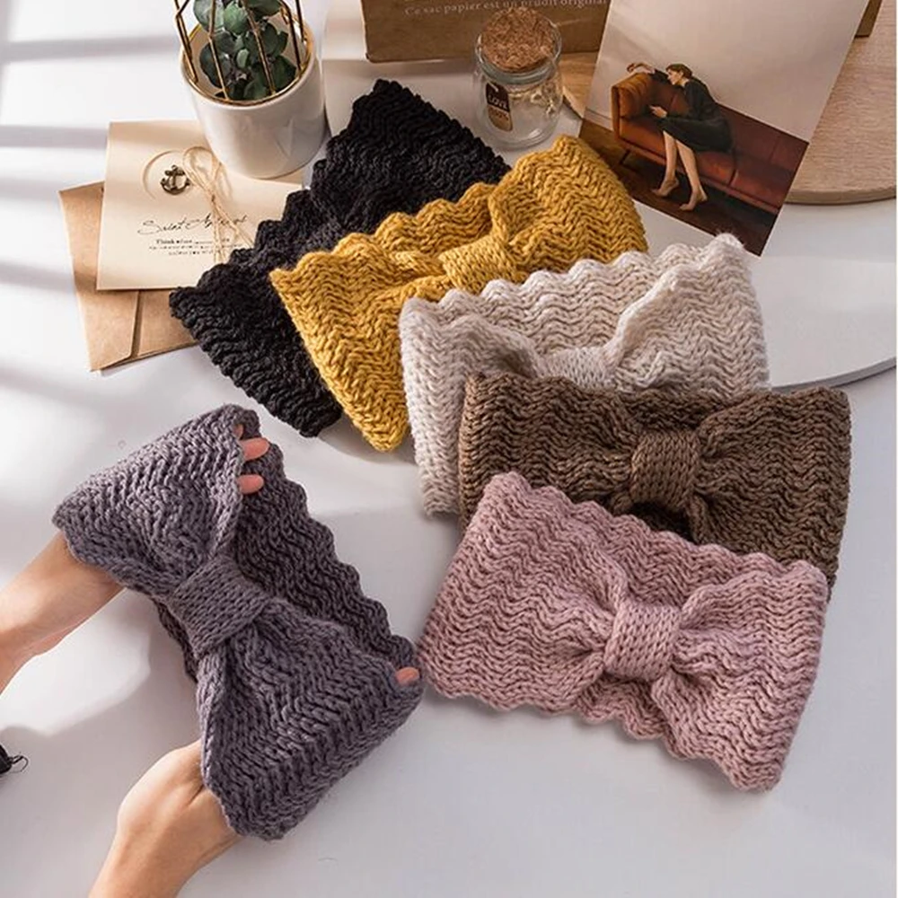 

1pc Women Winter Headband Elastic Wool Knitted Hairband Head Wrap Girls Elegant Bowknot Hair Bands Ear Warmer Hair Accessories