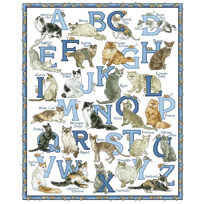 

Набор для вышивки крестиком VS249, прекрасный Набор для вышивки крестиком, алфавит, список букв животных, кошек, мышь, словарь