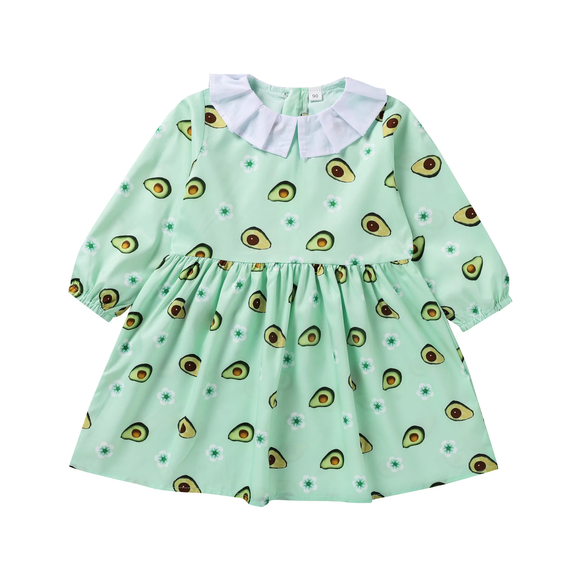 

2020 Autumn New Girls Long-Sleeved Dress Children's Doll Collar Cartoon Print Cute Princess Dress 0-3 Years Old Girl Clothes