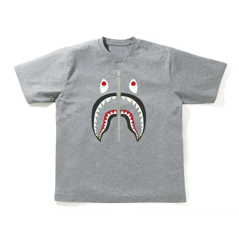 

2021 New Sharkmouth T-Shirt Men and Women Short Sleeve T-Shirt Cotton Large Size Zip Round Collars T-Shirt
