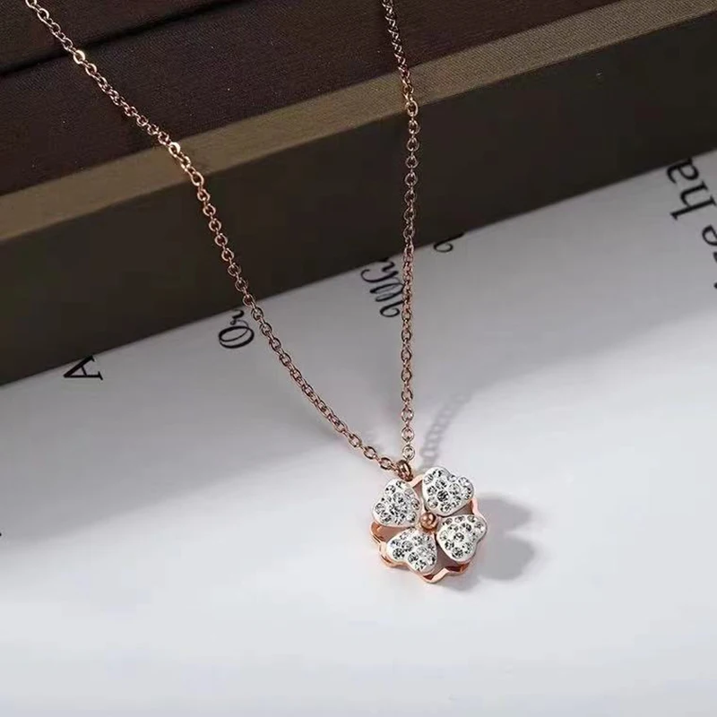 

Women's fashion zircon chalcedony four-leaf clover S925 sterling silver necklace original brand high quality jewelry logo gift