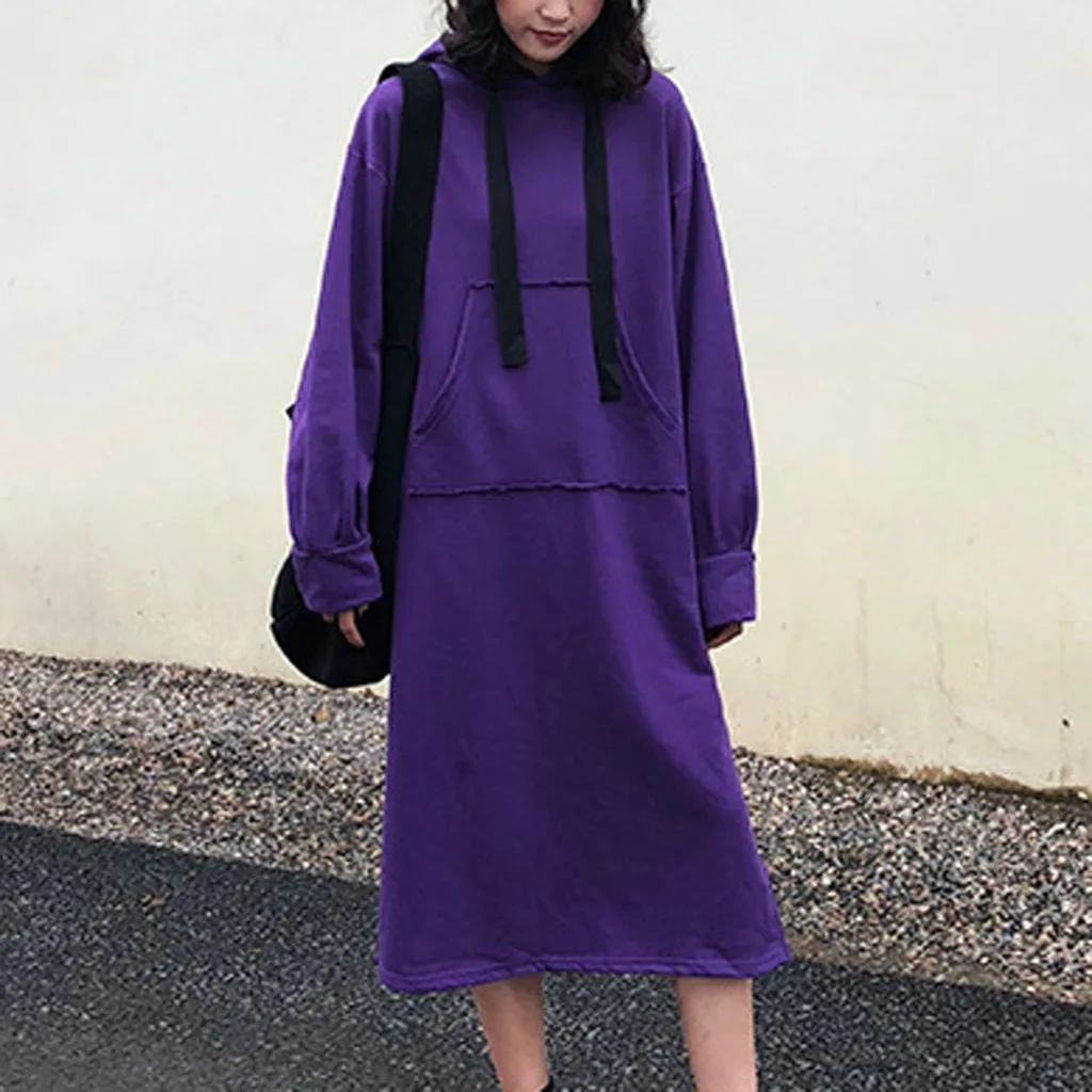 Модные женские повседневные свободные толстовки с длинным рукавом одноцветные
