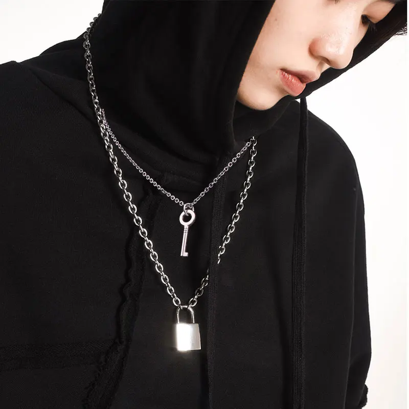 Подвеска в виде ключа и замка двойной слой из нержавеющей стали Панк звено цепи