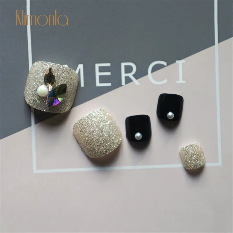 24 шт./компл. красивые летние накладные ногти на ногах стразы предварительно