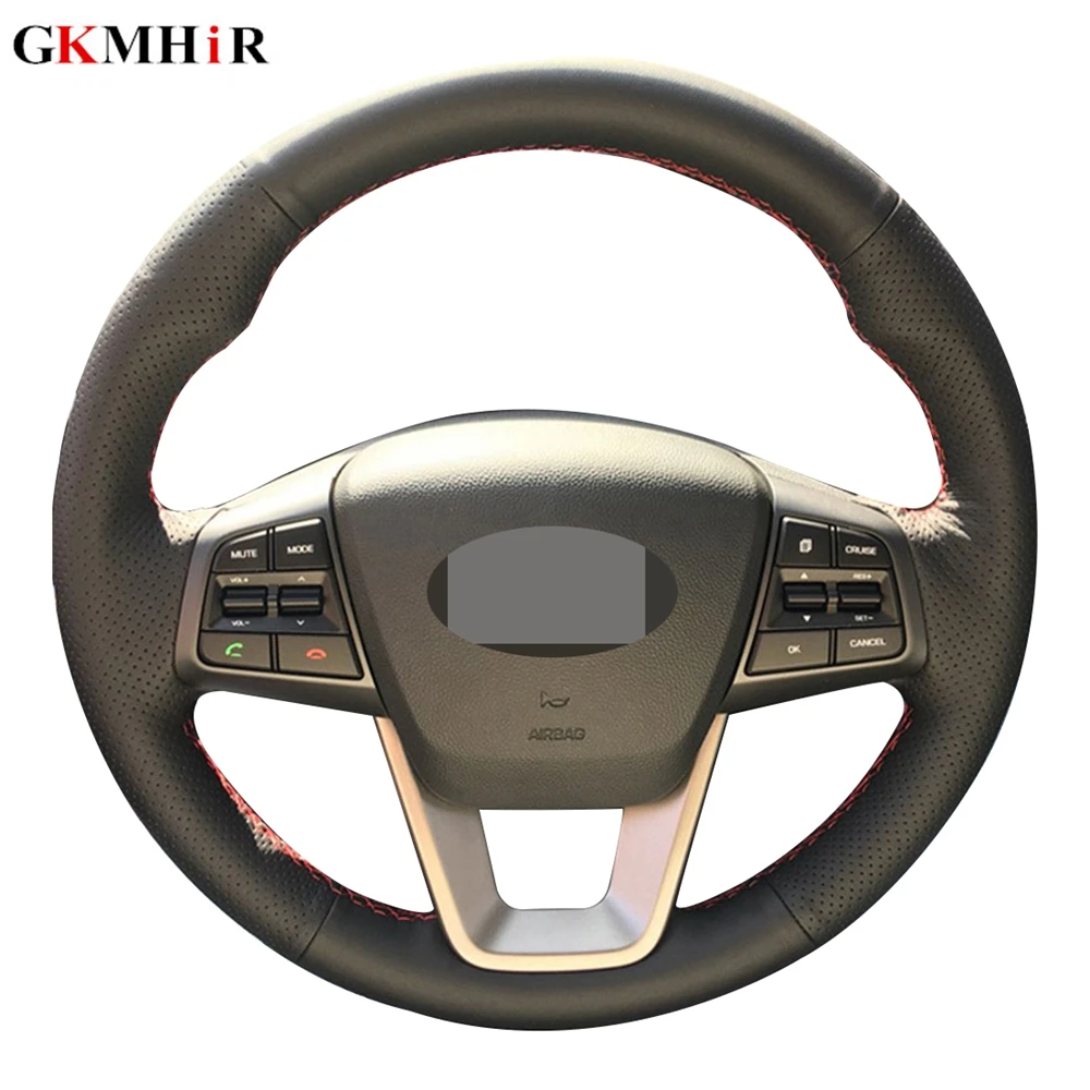 Рука сшитый черный искусственной кожи чехол рулевого колеса автомобиля для Hyundai