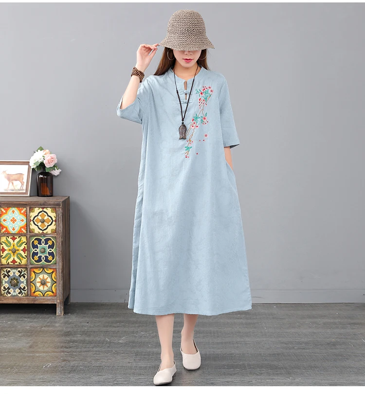 Китайское платье cheongsam qipao, современное хлопковое льняное платье cheongsam, платье cheongsam с коротким рукавом и вышивкой, женское нижнее белье
