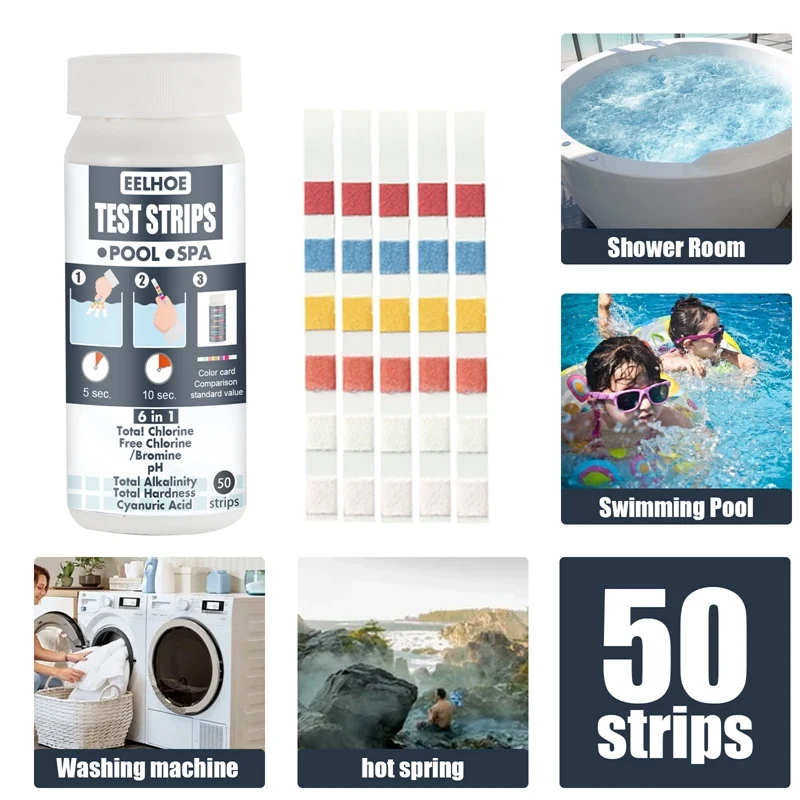 

Eelhoe 6-In-1 Swimming Pool Drinking Water Quality Test Kit PH Value Alkalinity Hardness Test Paper Test Strip