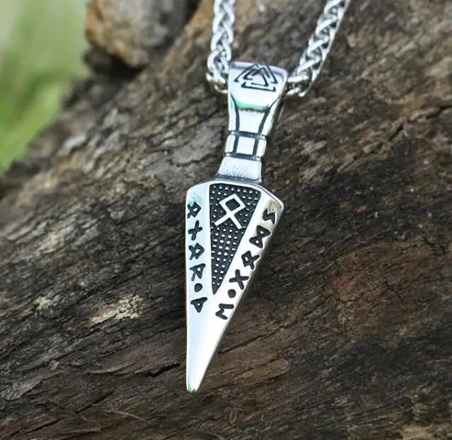 1 шт. норвежский викинг valknut треугольная стрела РУНИЧЕСКАЯ подвеска для мужчин крутое ожерелье из нержавеющей стали с надписью Руна викингов - Окраска металла: Покрытие антикварным серебром