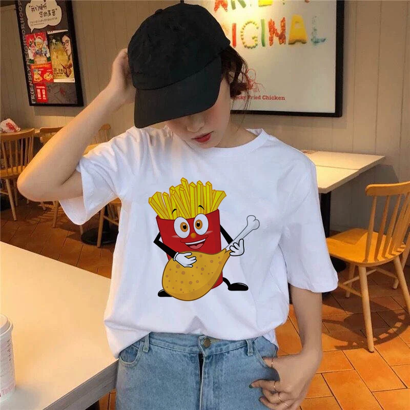

90s Aesthetic Tshirt Chips Hamburger Fast Food Women T-shirt Vintage Harajuku T-shirt Female Korean Style Fashion Girl Tops Tees