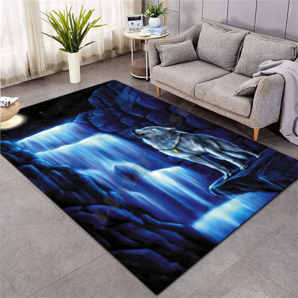 Коврик Galaxy Wolf с 3D рисунком нескользящий мягкий ковер для столовой гостиной