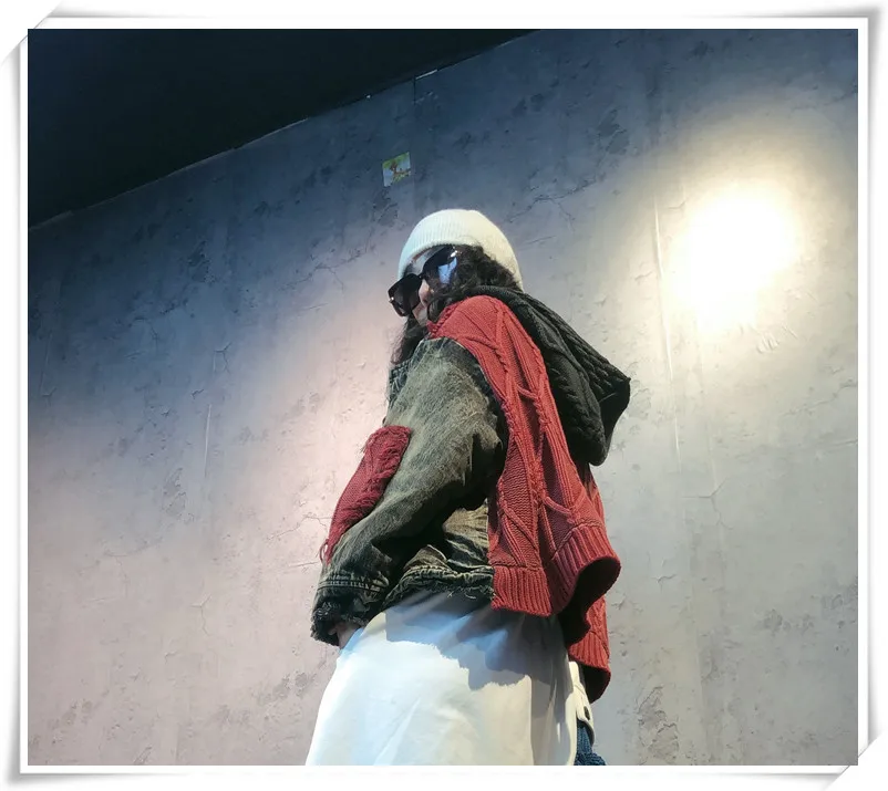 

QING MO Women Cool And Handsome Jacket Motorcycle Style Women Black Blue Green Red Knitted Denim Jacket With Velvet ZQY5919