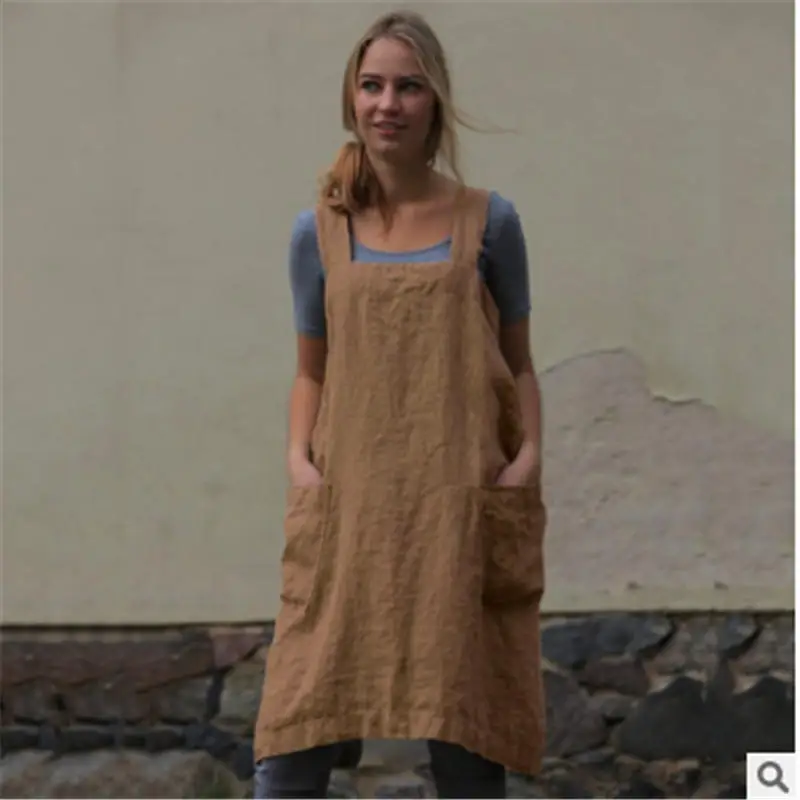 

Japan Style Cotton Linen Aprons, Solid Color Cross Bandage X Shape Back Kitchen Cooking Clothes
