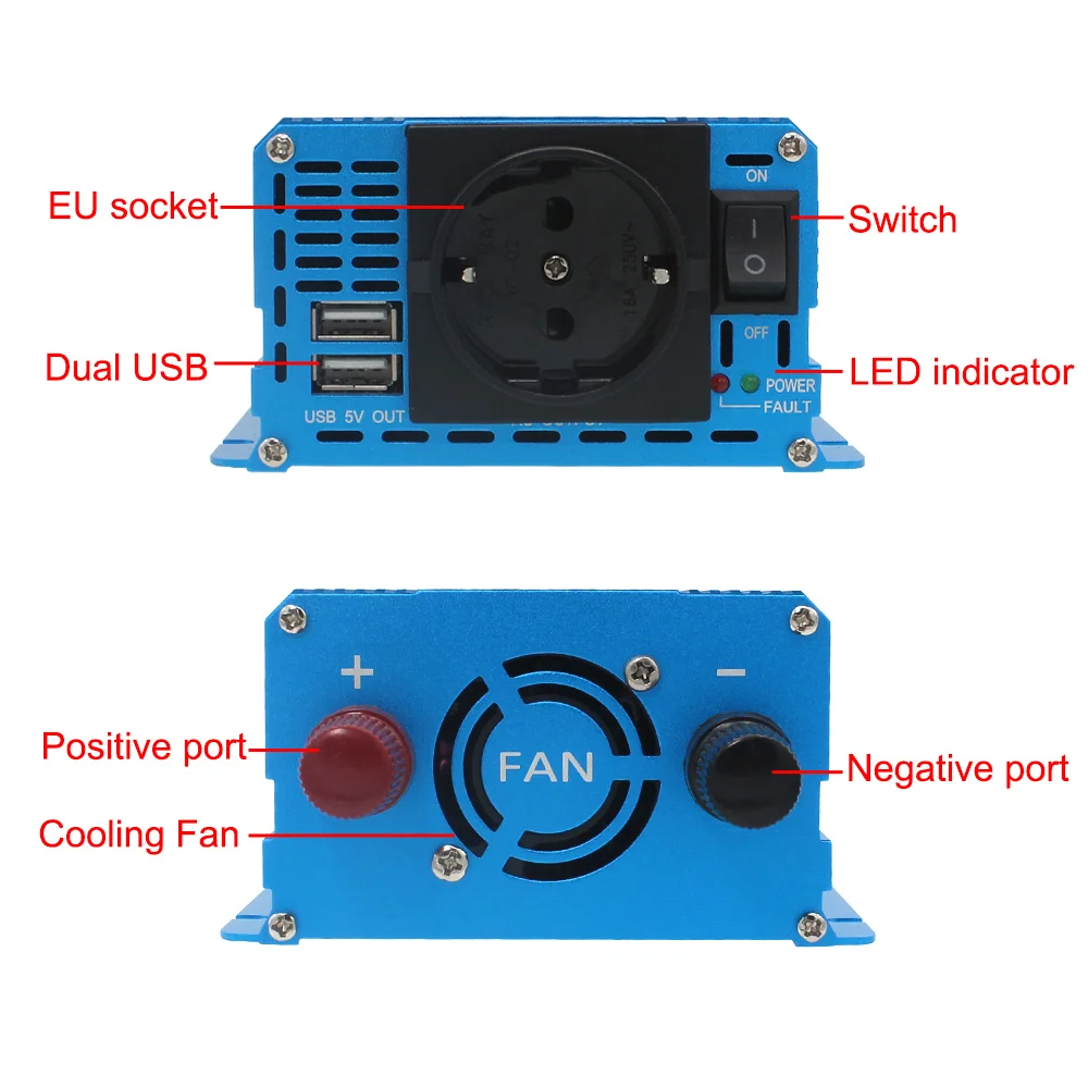 $56.99 2000W Pure Sine Wave Inverter DC 12V/24V to AC 220V 230V Voltage Transfer Converter Charging Adapter EU Socket Auto Accessories