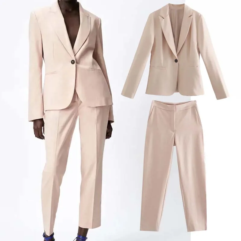 

Klkxmyt Za 2021 New Two Piece Set Women Suit Single Button Blazer Coat And Trousers High Waist Office Sets Woman Outfits Suit