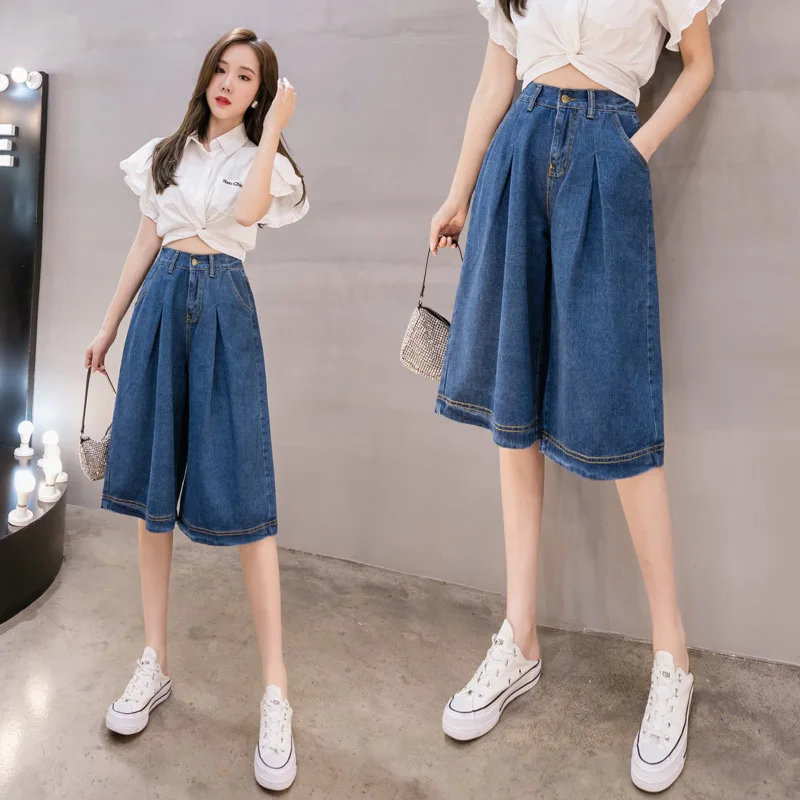 

Plus Size 5XL Elastic High Waist Loose Denim Shorts Women Knee-Length Jeans Pants 2021 Summer Korean Fashion Casual Clothes