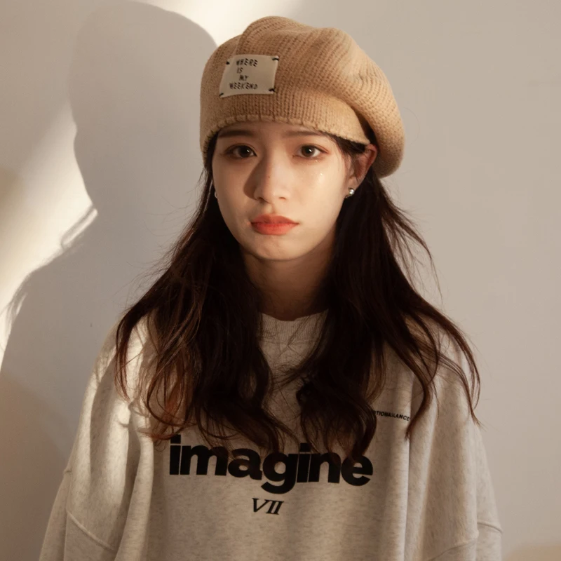 

Knitted Cloth Beret Women Autumn Winter Korean Version INS Woolen Hat Trend Fashion Joker Artist Hat Day Series