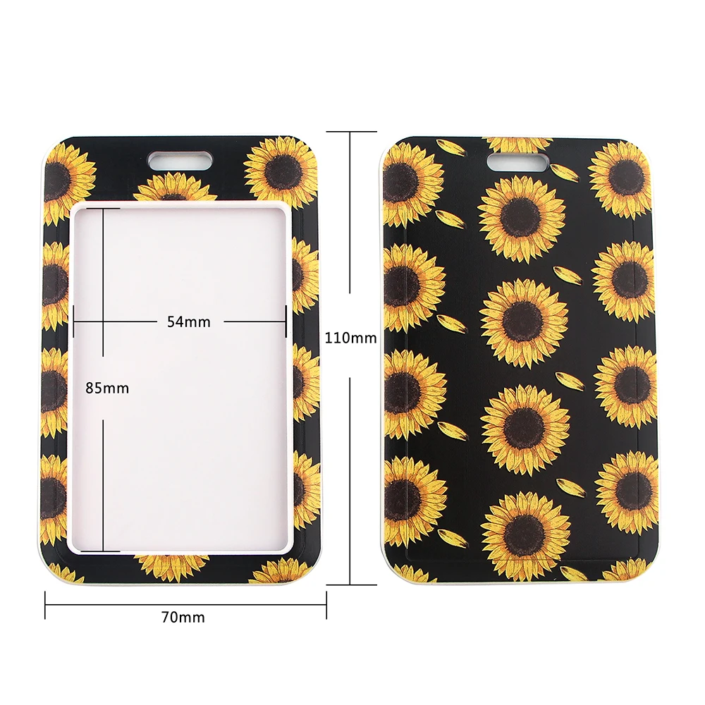 LT370 Black Sunflower Print Keychain Ribbon Lanyards for Keys ID Card Phone Straps Hanging Rope Lariat Students Badge Holder | Украшения и