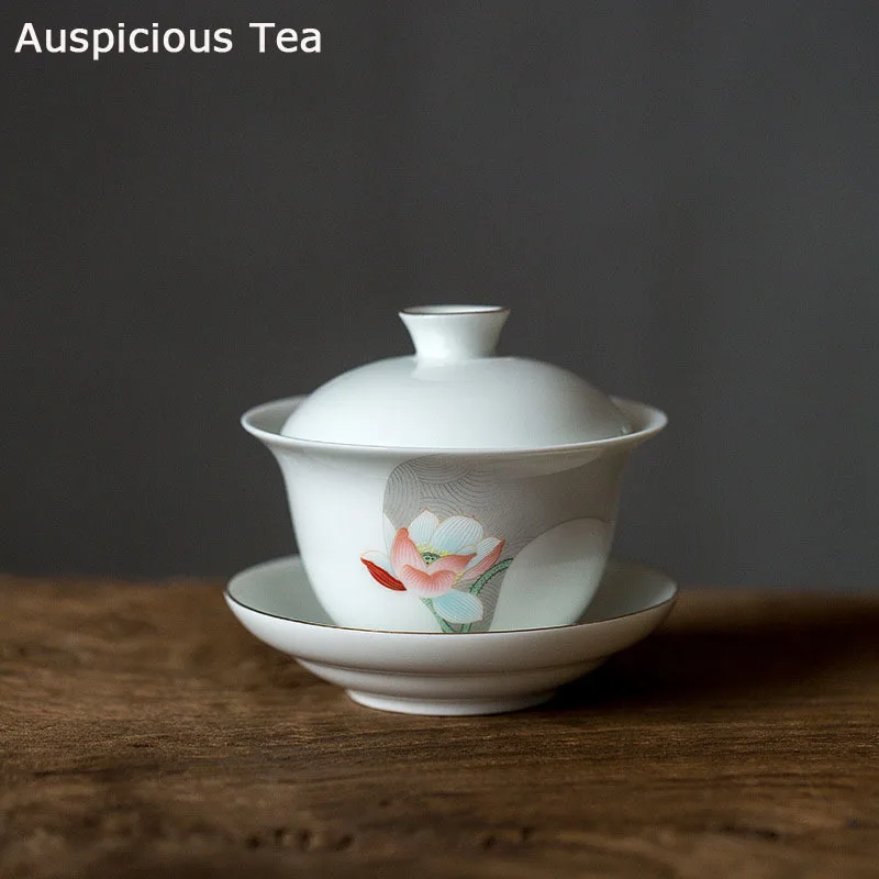 

130ml Ceramic Hand Painted Sancai Covered Bowl Thickened Heat-resistant Tea Making Hand Grasping Bowl Drinkware Accessories Gift