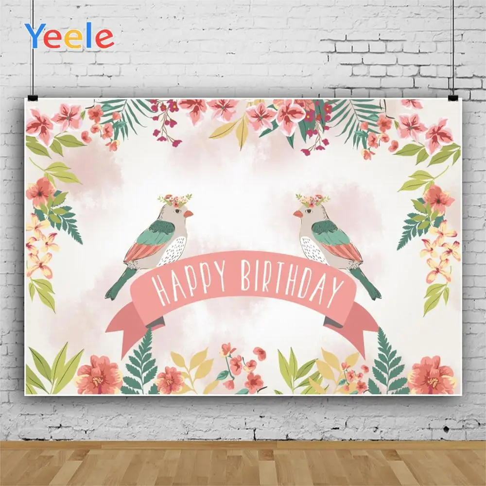 Фон для фотографирования с изображением розовых и красных цветов красивых птиц