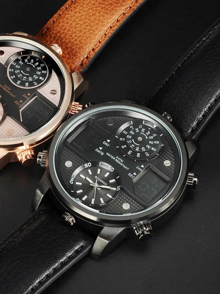 Часы наручные BOAMIGO Мужские кварцевые с 3 часовыми поясами креативсветодиодный