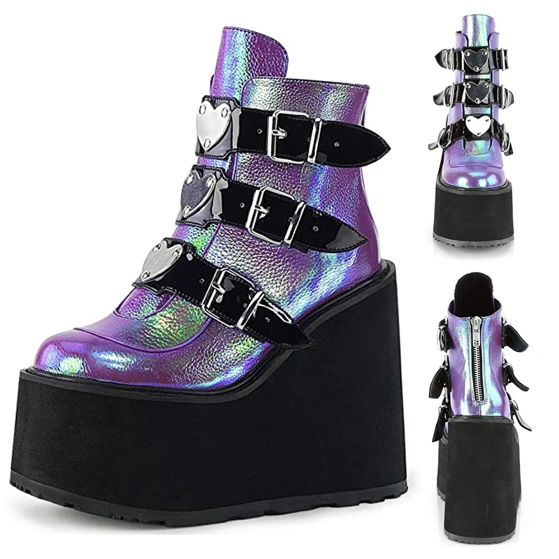 

Женские ботинки на платформе, ботильоны на толстой подошве, со шнуровкой и пряжкой, зимняя обувь, 2020