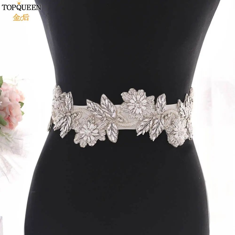 

TOPQUEEN S427 Bride Belt Women's Rhinestone Belt Plus Size Skinny Belts Jeweled Belt for Formal Dress Crystal Wedding Belt