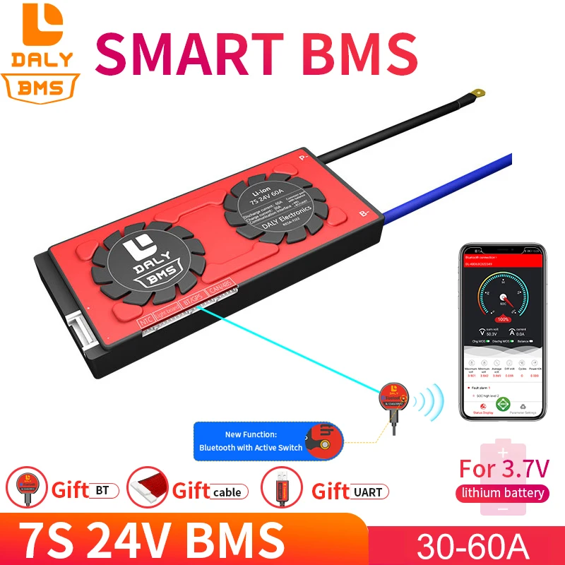 

Daly lithium ion battery pack smart BMS lcd module 18650 7S 24V 30A 40A 60A Bluetooth UART RS485 CAN bms system with balance