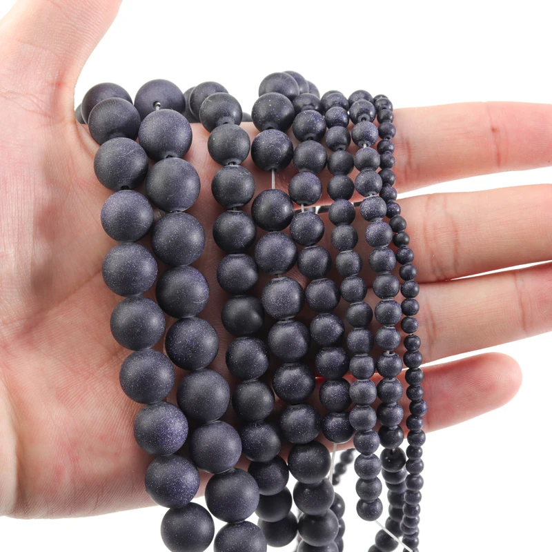 

90pcs/lot Natural Stone Bead 4/6/8/10mm Frosted Blue Sandstone Round Loose Space Beads For Jewelry Making Necklace Bracelet DIY