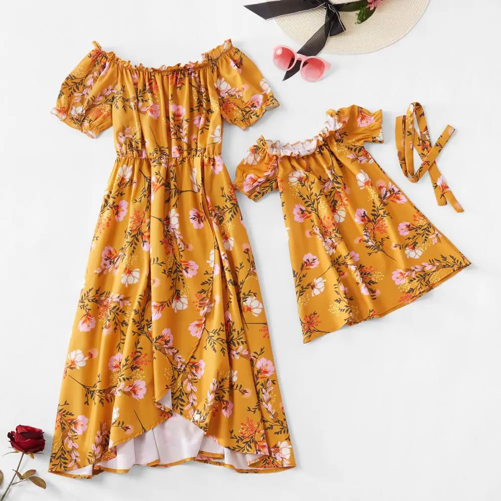 Платье с открытыми плечами PatPat летнее Повседневное платье для мамы и меня