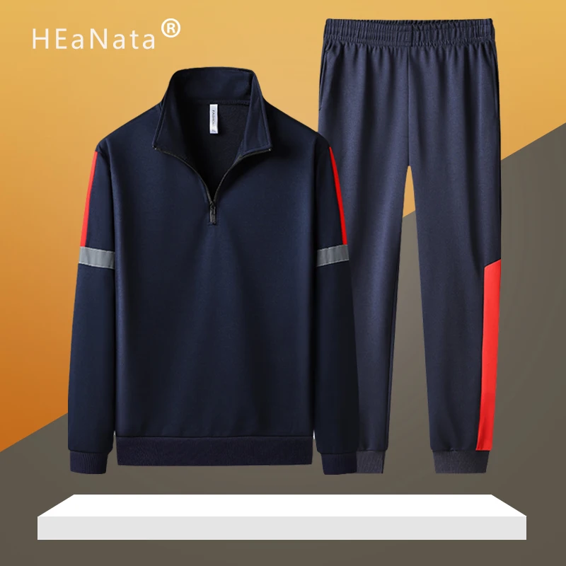 

Autumn Track Suit Men's Casual Sports Suits Fashion Lapel Zipper Patckwork Tracksuit for Men 2 Pieces Set Men Romper Street Wear