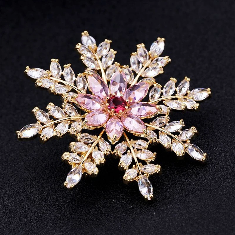 

Pink Yellow Snowflake Brooch for Women Wedding Embellishment Pins Brooches Female Boutonniere Jewelry Crystal Snow Flake Broach