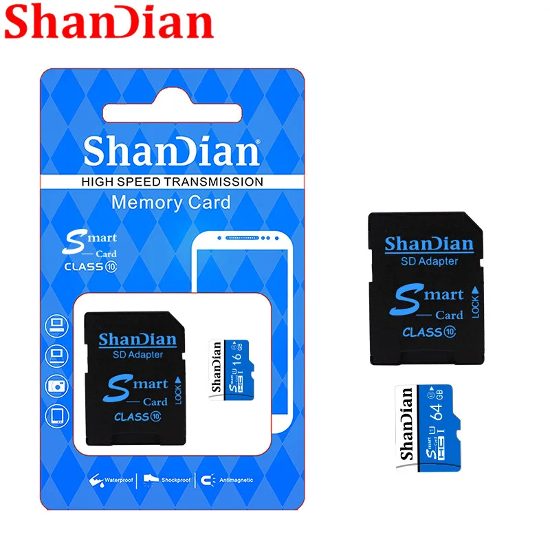 ShanDian горячая Распродажа Смарт SD карта памяти 64 ГБ 32 16 8 класс 10 TF Smartsd флеш