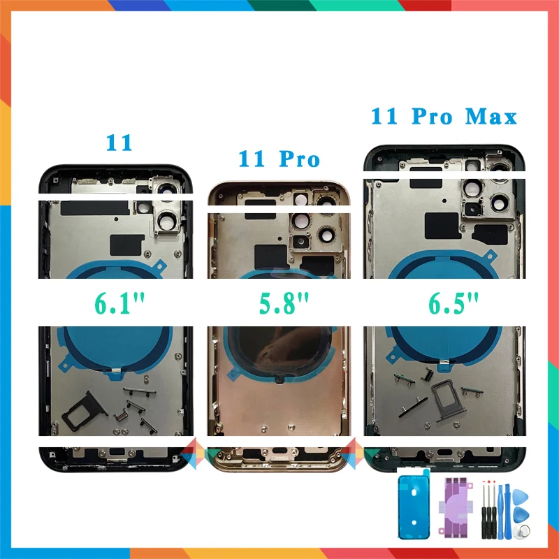 

Задняя крышка качества AAA для iPhone 11 Pro Max / 11/11Pro, корпус, крышка аккумулятора, задняя дверь, шасси, средняя рамка со стеклом