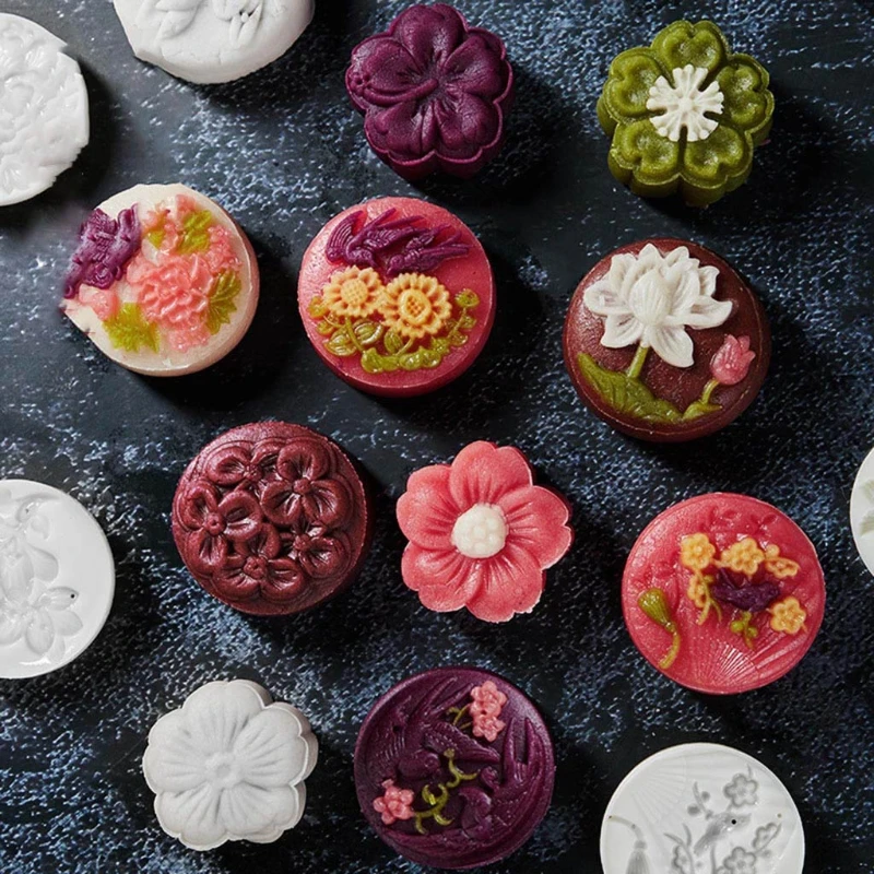 75 г баррель Mooncake плесень с 4 цветами штампы печенья резак ручной пресс зеленый