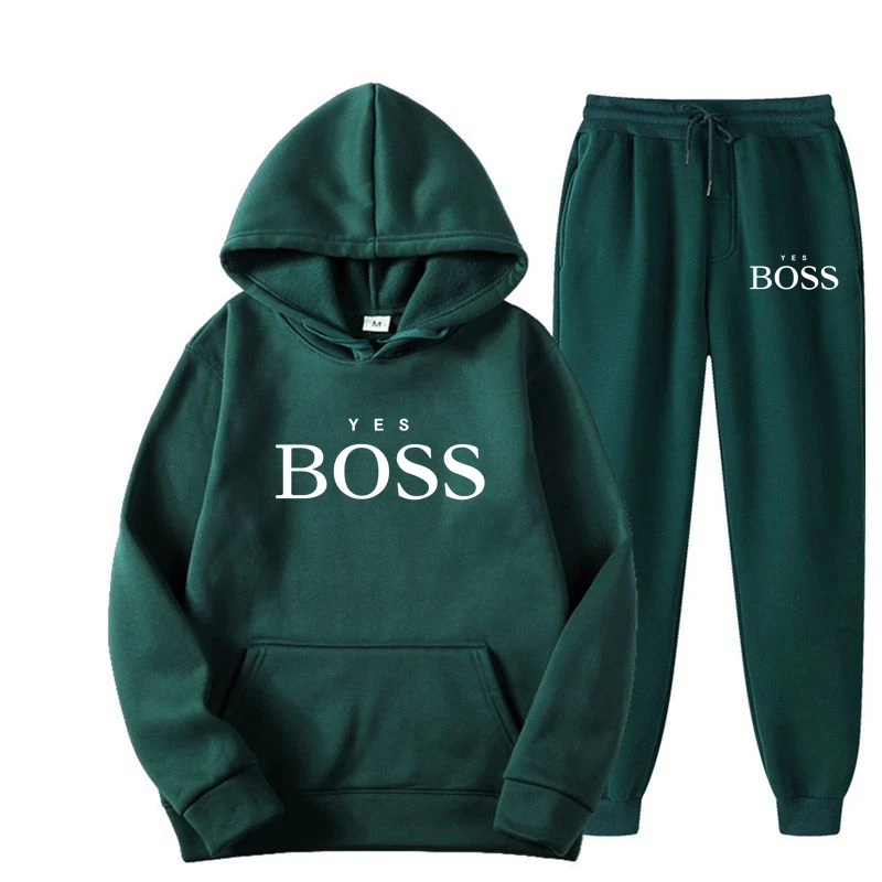 

Casual sportswear OK BOSS men's 2-piece hooded sweatshirt autumn men's clothing pullover hoodie pants suit printed sportswear