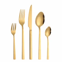 golden tableware stainless steel cutlery set kitchen tableware 5pcs mirror spoon fork knife dinnerware set silverware flatware