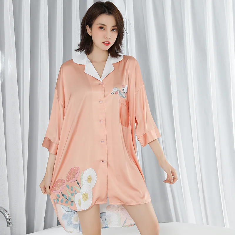 

Intimate Lingerie Summer NEW Lady Satin Sleepwear Nightgown Casual Green Nightdress Short Sleeve Nightwear Casual Home Clothing