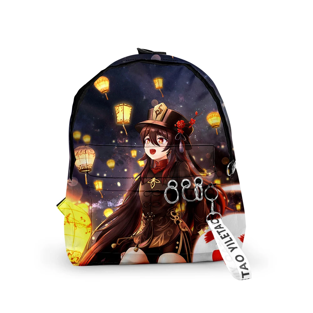 

2021 г., Genshin Impact HuTao, мужская и женская 3d-модель, рюкзак из ткани Оксфорд с подвесной пряжкой для девочек, детская школьная сумка, дорожный рюкзак