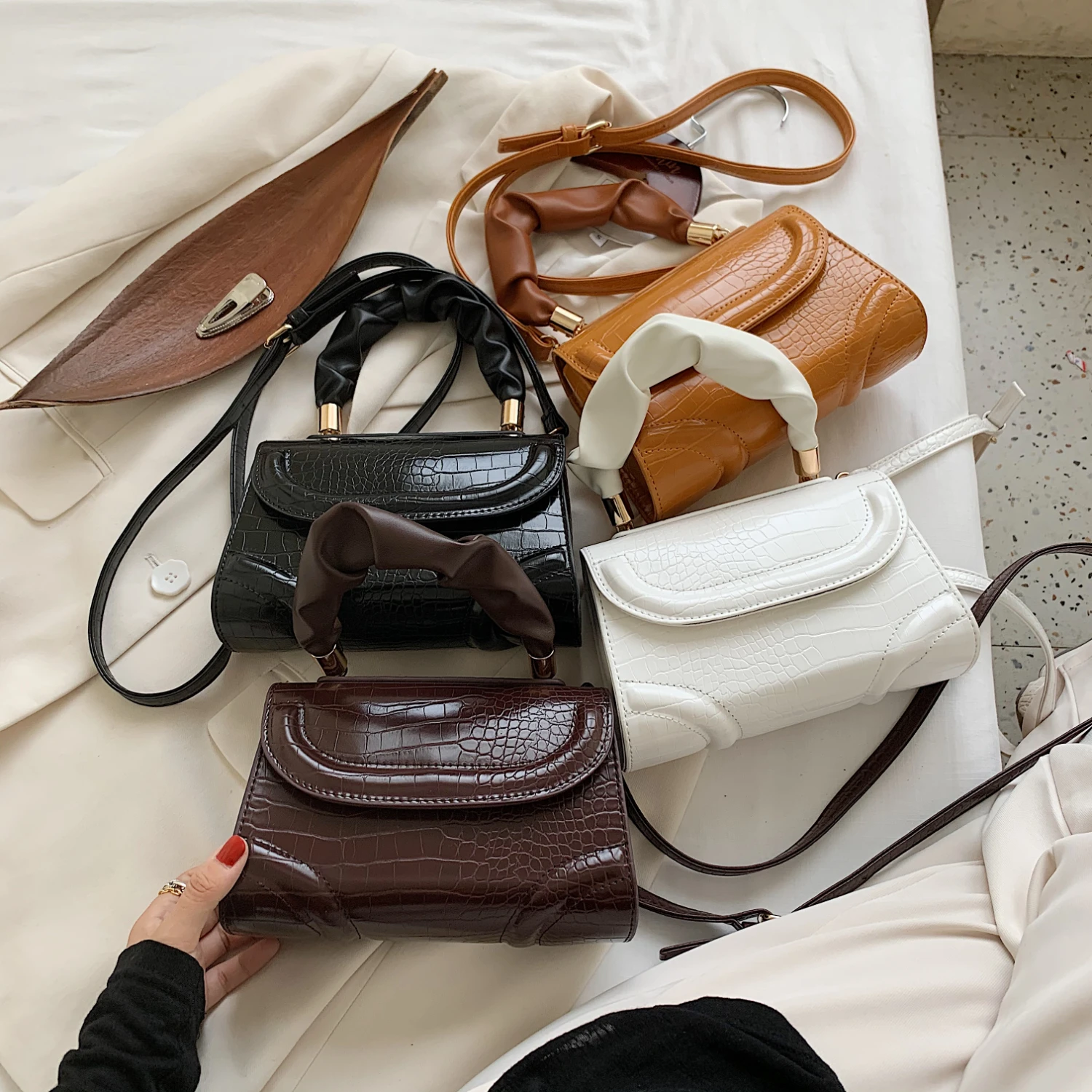 

Black PU Leather Crossbody Bags For Women's 2020 Fashion Trend Stone Pattern Shoulder Bag Branded Purses And Handbags Female Bag