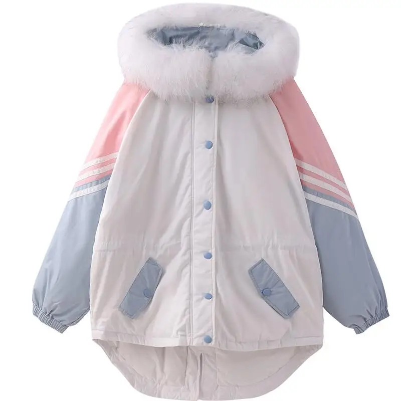 Женский пуховик с меховым воротником и капюшоном модная теплая приталенная