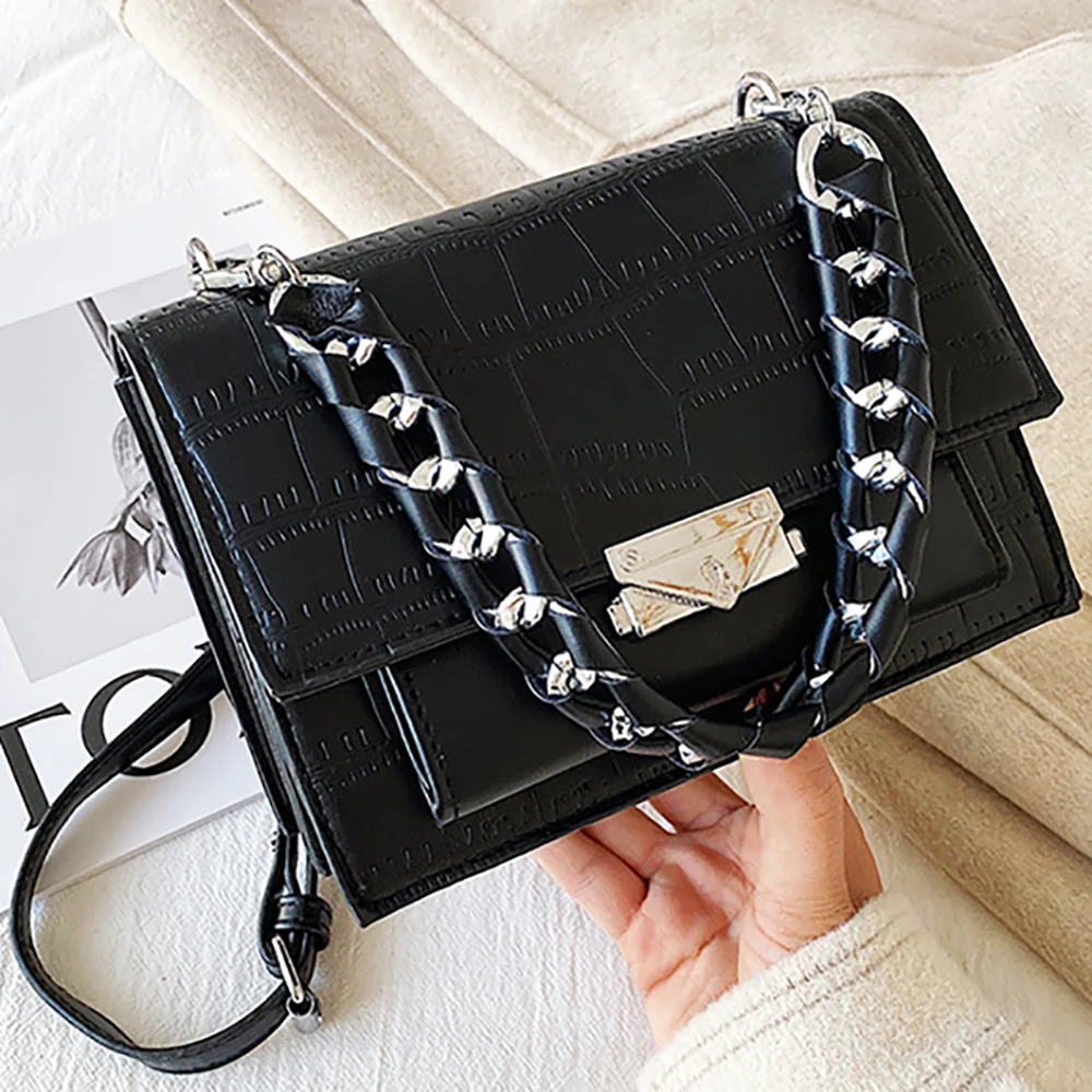 

Stone Pattern Leather Crossbody Bags For Women 2021 New Fashion Cover Solid Color Handbag Lady Daily Shoulder Messenger Flaps