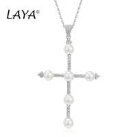 laya 925 sterling silver fashion new simple cross natural fresh water pearl necklace for women party wedding jewelry 2021 trend