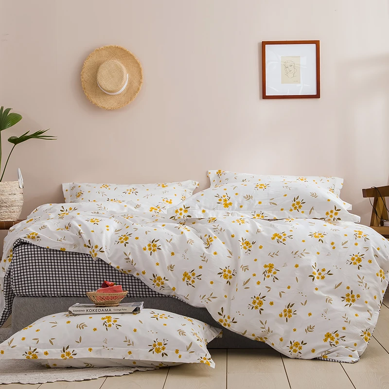 

OXYGEN Cotton bedding set 4pcs duvet cover set printed Pastoral bed sheet queen size fitted sheet twin King size Home textiles
