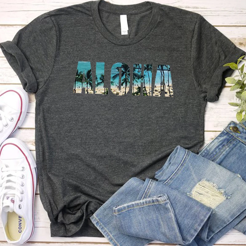 

aloha tshirt plus size women aesthetic tops thanksgiving pink japanese vintage 2021 print casual tee harajuku korean clothes