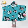 BlessLiving Milk Cow Hooded Blanket Cartoon Animal Blanket Hoodie Watercolor Wearable Blanket Pink Mouth Manta Cute Home Decor 1