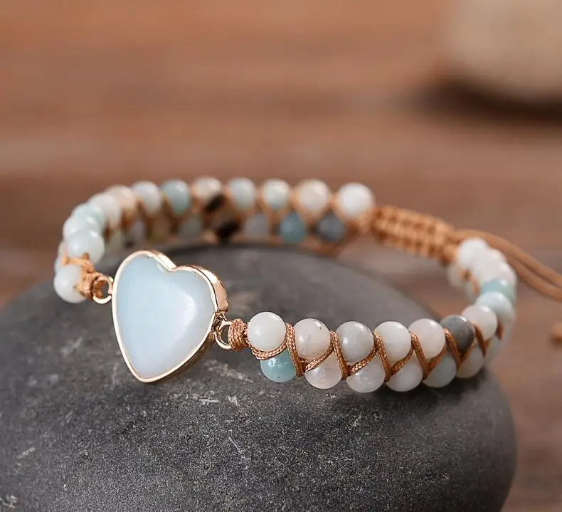 

Classic Heart Shape Charm Bracelets Amazonite String Braided Macrame Bracelets Teengirls Wrap Bracelet Femme Women Jewelry