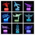 В форме самолета 3D светодиодный Ночной светильник 7 цветов сенсорный пульт дистанционного управления настольная лампа для детей Рождественский подарок на день рождения дома Украшения в спальню