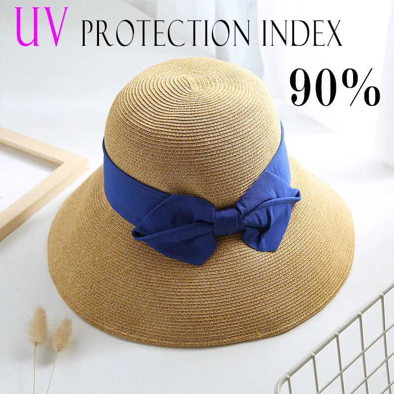 

K190 Women's Bucket Hat Sun Visor UV Sunscreen Raffia Straw Hat Women's Hat Summer Felt Hat Sun Visor Beach Fisherman Fedoras