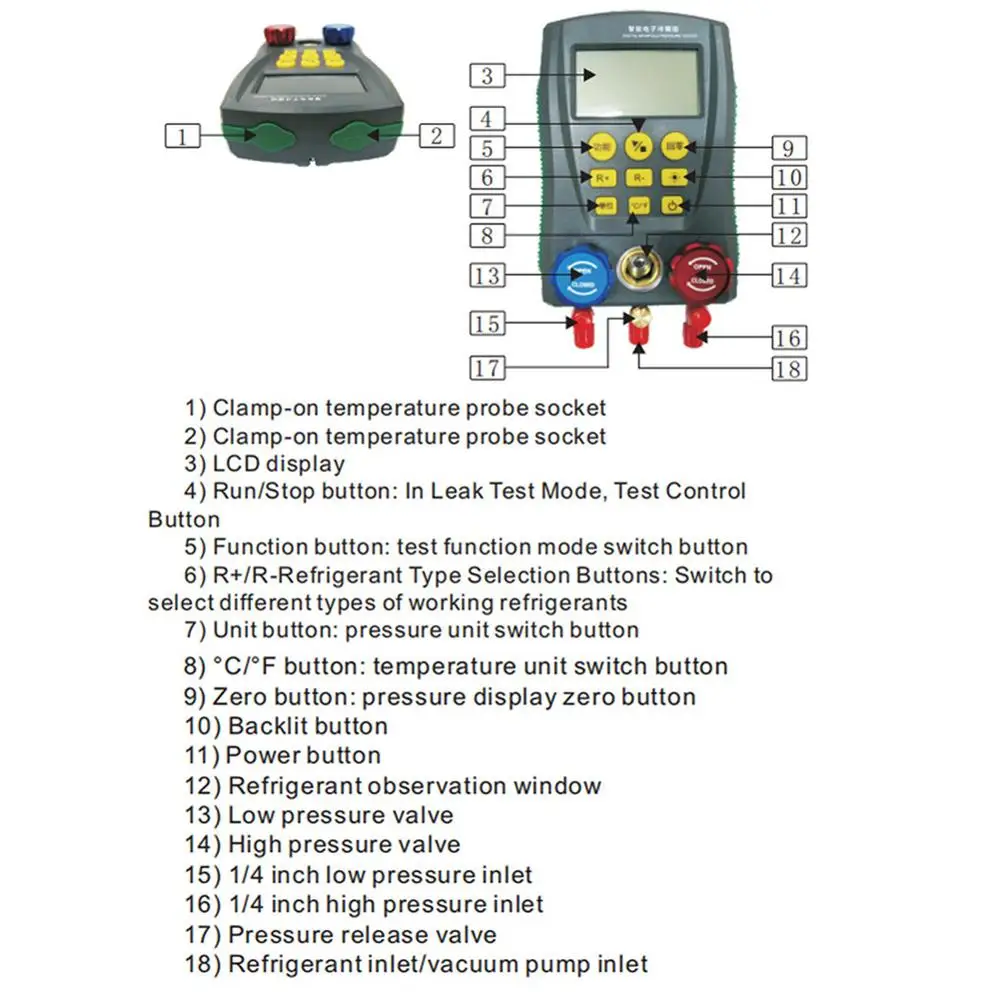 

DY517A Pressure Gauge Refrigeration Digital Vacuum Pressure Manifold Tester Leakage Monitor Detector